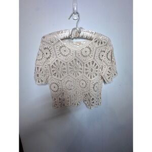 Rebellion Again Womens Ivory Crochet Knit Cotton Boho Top Short Sleeve Size M